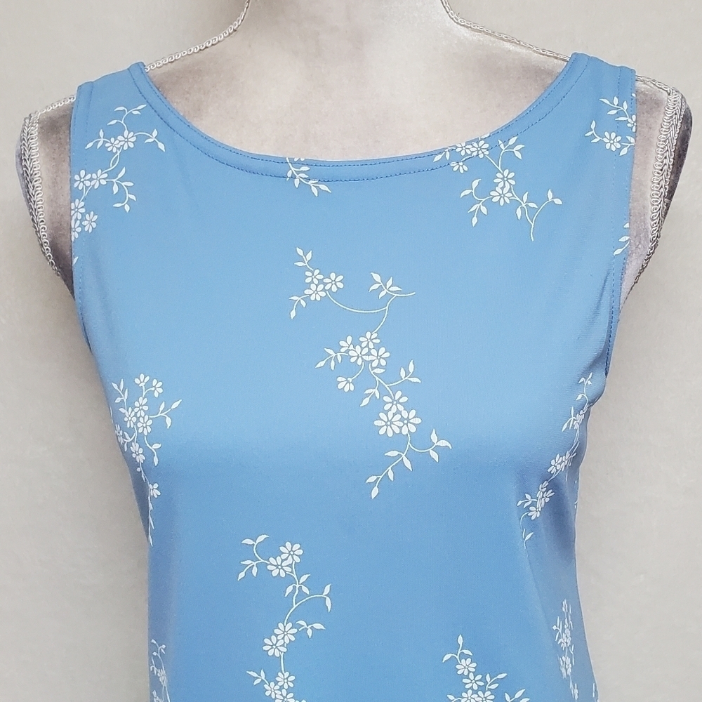 90s Vintage Zanoni by Jalate Sky Blue White Floral Print Mini Sheath Dress M USA - Picture 5 of 15